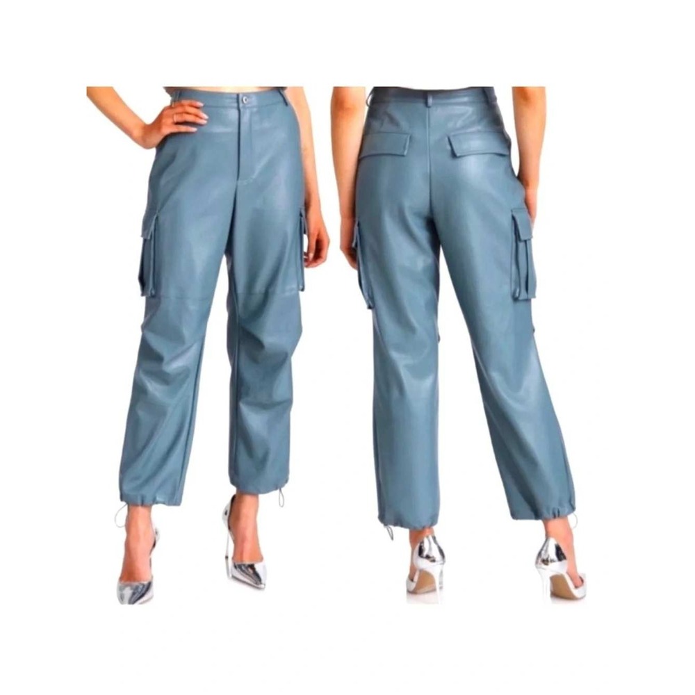 7 For All Mankind Vegan Leather Cargo Pants Women M Slate Blue
